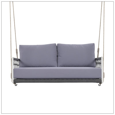 Canapé 1 pièce en corde tissée avec coussins pour 2 chaises de patio, cour et balcon (gris clair)