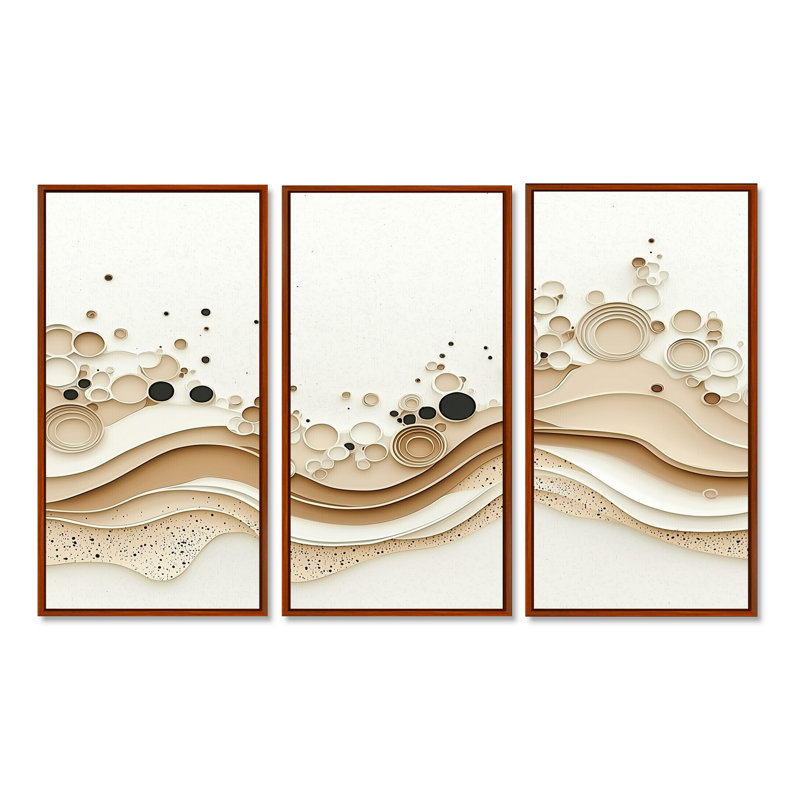 Minimalist Beige Marble River I - Ensemble de décorations murales en marbre abstrait, H 40 po x l 60 po, Brun