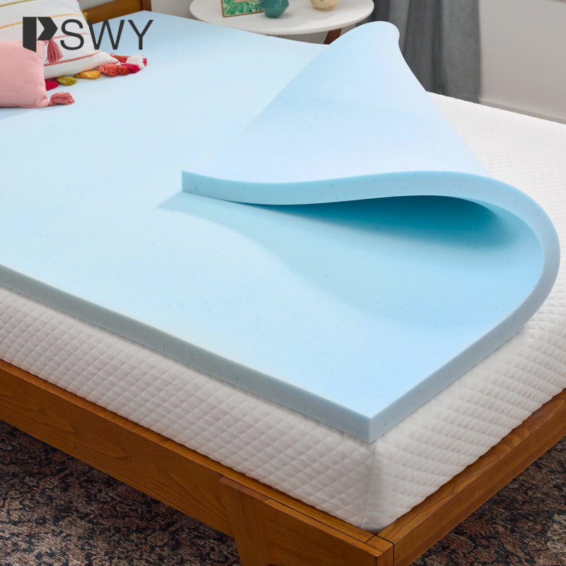 Surmatelas en mousse à mémoire de forme, 2 pouces, mousse de mémoire infusée au gel, refroidissement, soulagement de la pression, grand lit