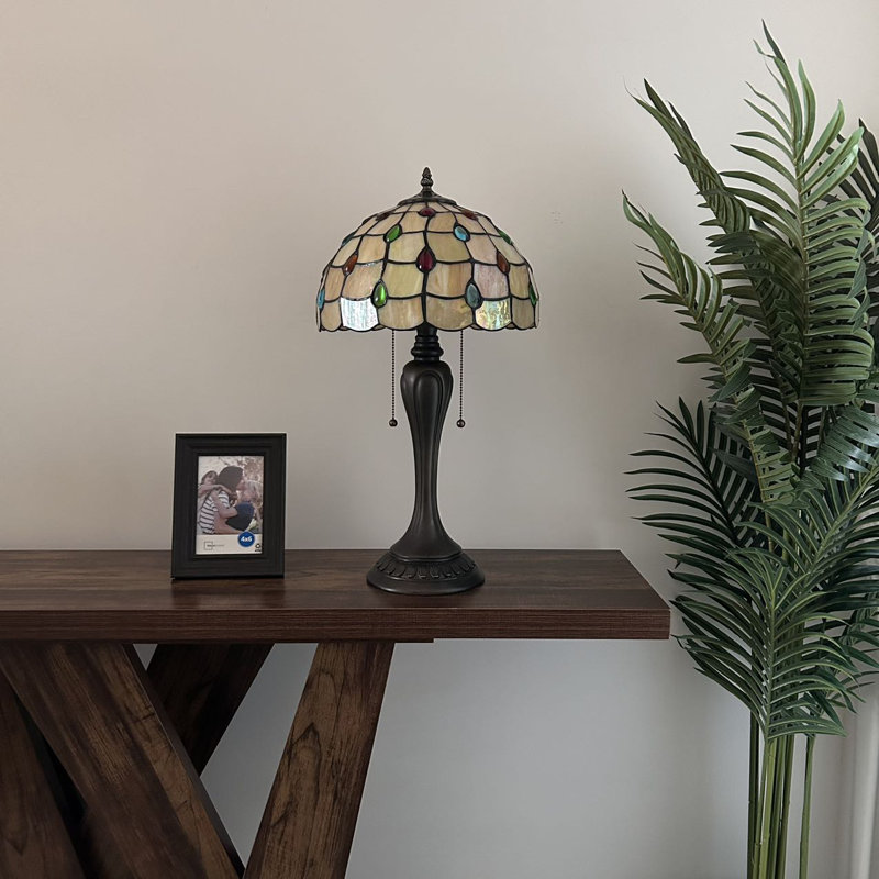 Hadria Tiffany Style Table Lamp Gold Stained Glass Crystal Beans LED Bulbs Included H22"W12"