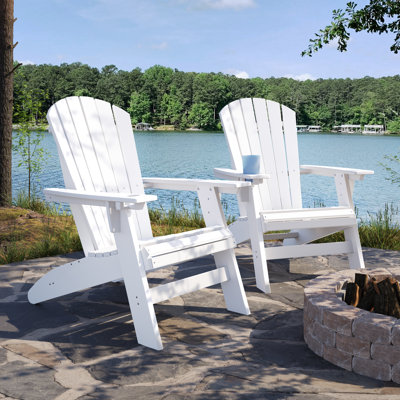 Chair In White - Made For Outdoor Relaxation And Durability Lumber Curved Back Design Maximum Comfort Outdoors