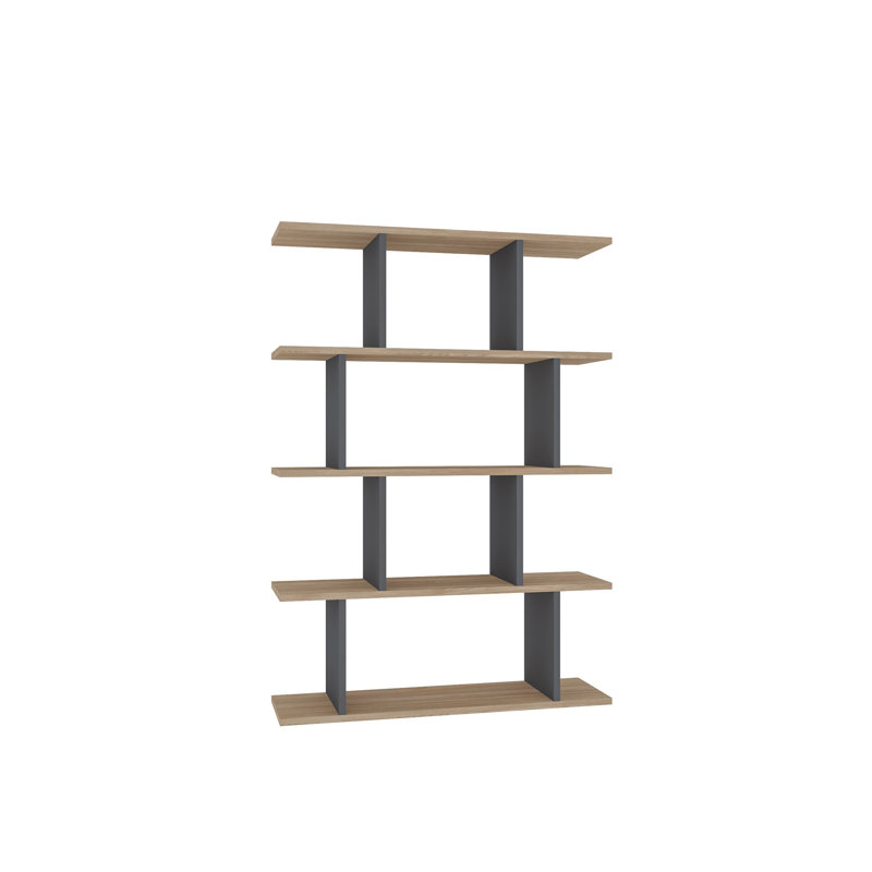 Modern Oak & Anthracite Bookshelf, 35.4 x 9.8 x 50.2 inches | 100% Melamine Coated Particle Board, Thickness: 0.7 inches | Wall-Mountable Design with Numerous Shelves, Perfect for Stylish Home or Office Storage