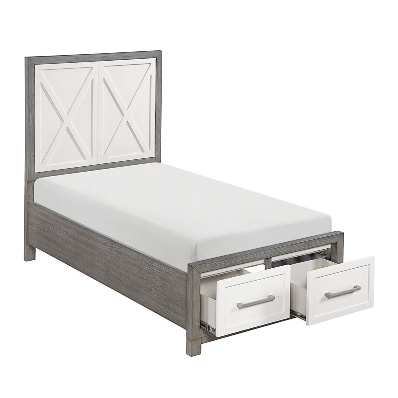 Lit plateforme contemporain avec rangement au pied de lit ivoire et gris mobilier de chambre à coucher 1pc