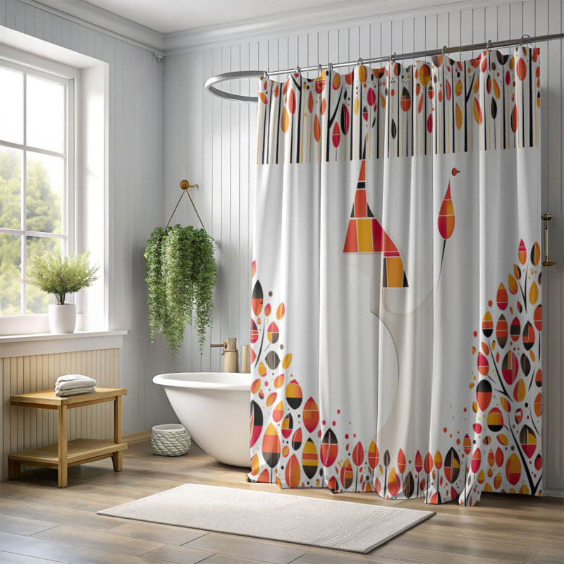 Panora Abstract Shower Curtain, 74"H x 71"W