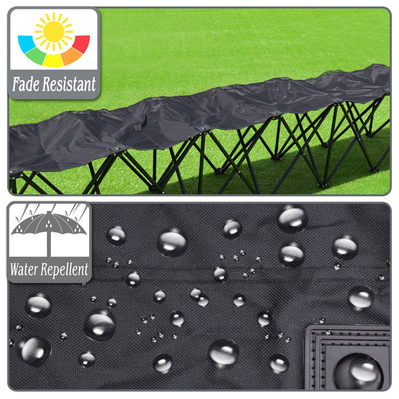 Folding Portable Team Sports Black Sideline Bench 6 Seater Outdoor Waterproof with Carry Bag