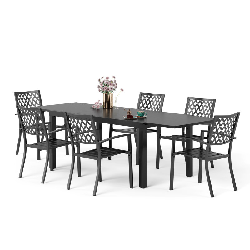 6 - Person Patio Dining Set with Extendable Rectangular Table