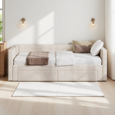 Upholstered Daybeds with Trundle, Twin-to-King Convertible Daybed with Two Drawers