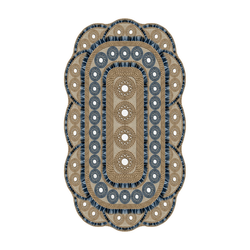 Tapis crème / bleu en polyester tissé à la machine Novelty Wegnerc, Nouveauté 3 pi 3 po x 9 pi 10 po