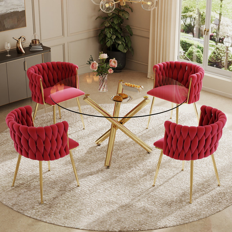 Ensemble de salle à manger Raykwan, H 29,5 po x L 47,24 po x l 47,24 po, Rose rouge, Or
