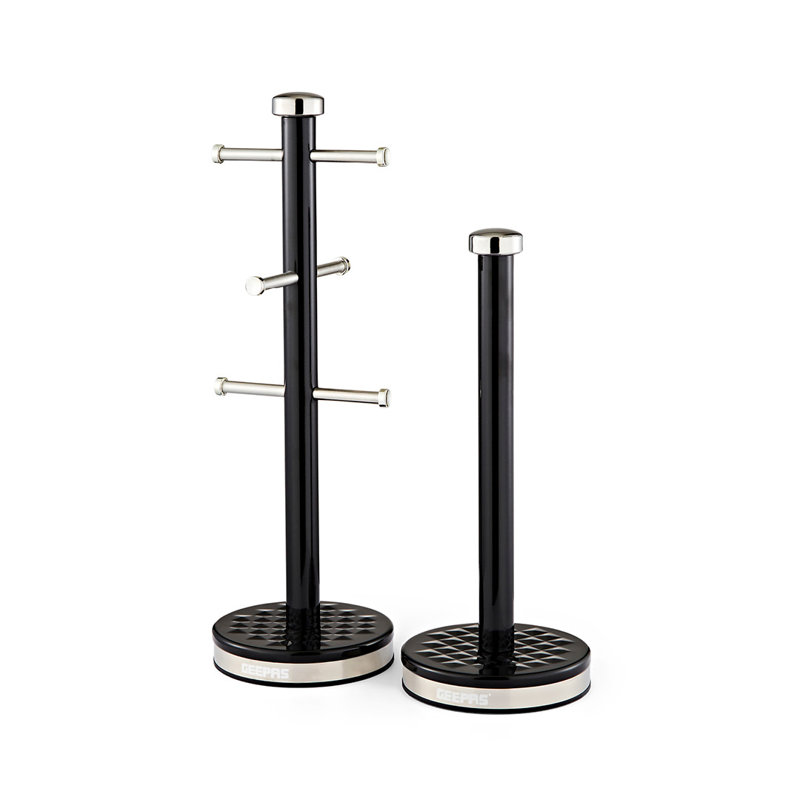 GEEPAS Argyle Mug Tree & Towel Pole Set | Rust Corrosion Free Carbon Material Non-Slip Base Free Standing Design Kitchen Counter Storage Space Saver | Holds Upto 6 Mugs