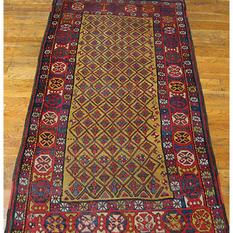 Yellow Color Antique Tribal Geometric Caucasian Shirvan Area Rug