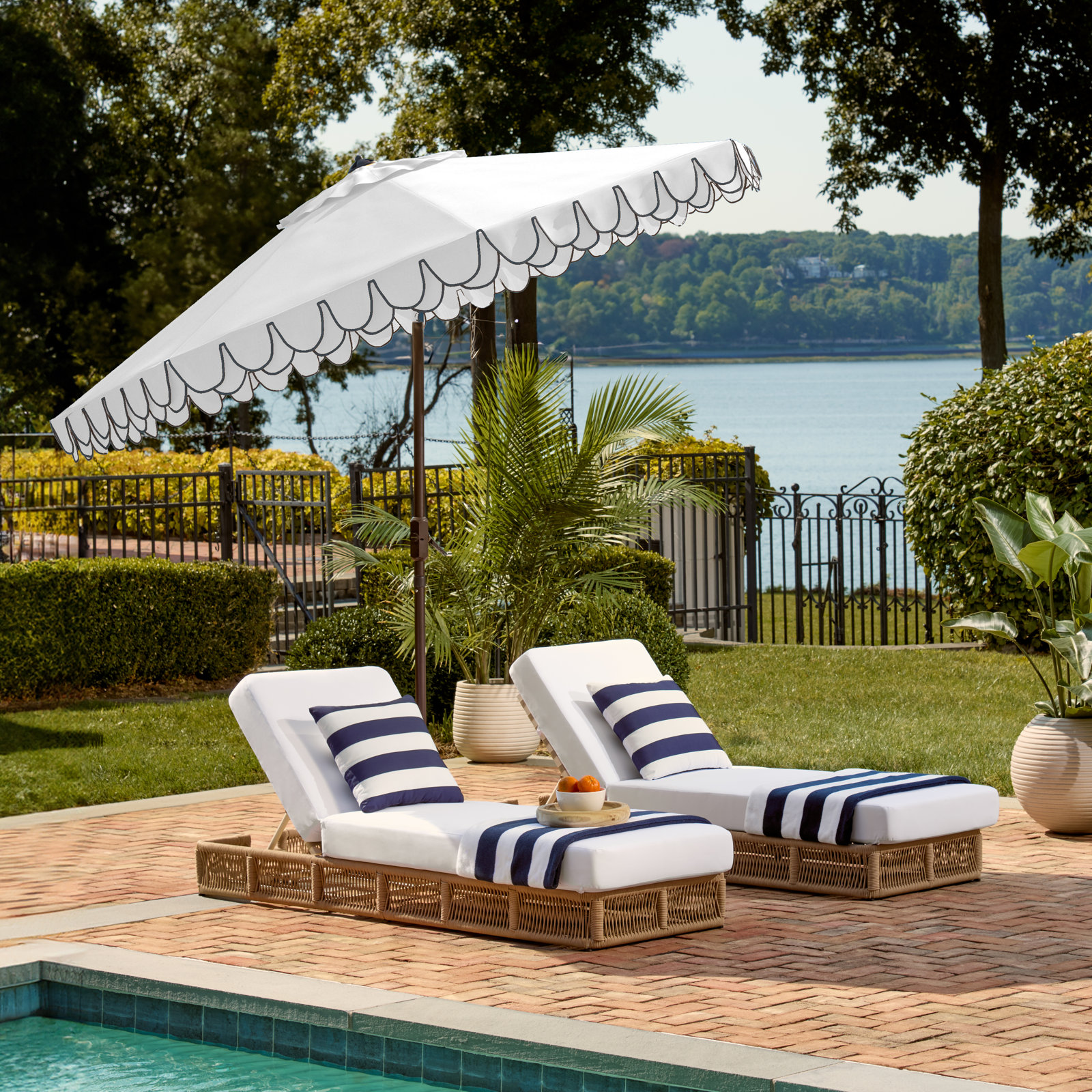 Iago Outdoor Umbrella, Ivory/Black, Brown