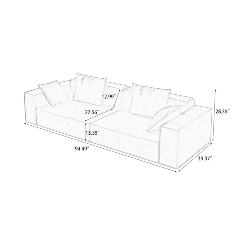 Coussin modulaire orange en polyester, H 28,35 po x l 94,49 po x P 39,37 po, 3, Orange