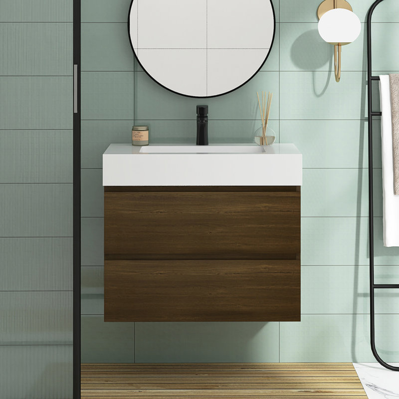 30'' Bathroom Vanity with Top, Black, Walnut, 25" H x 30" W x 18" D