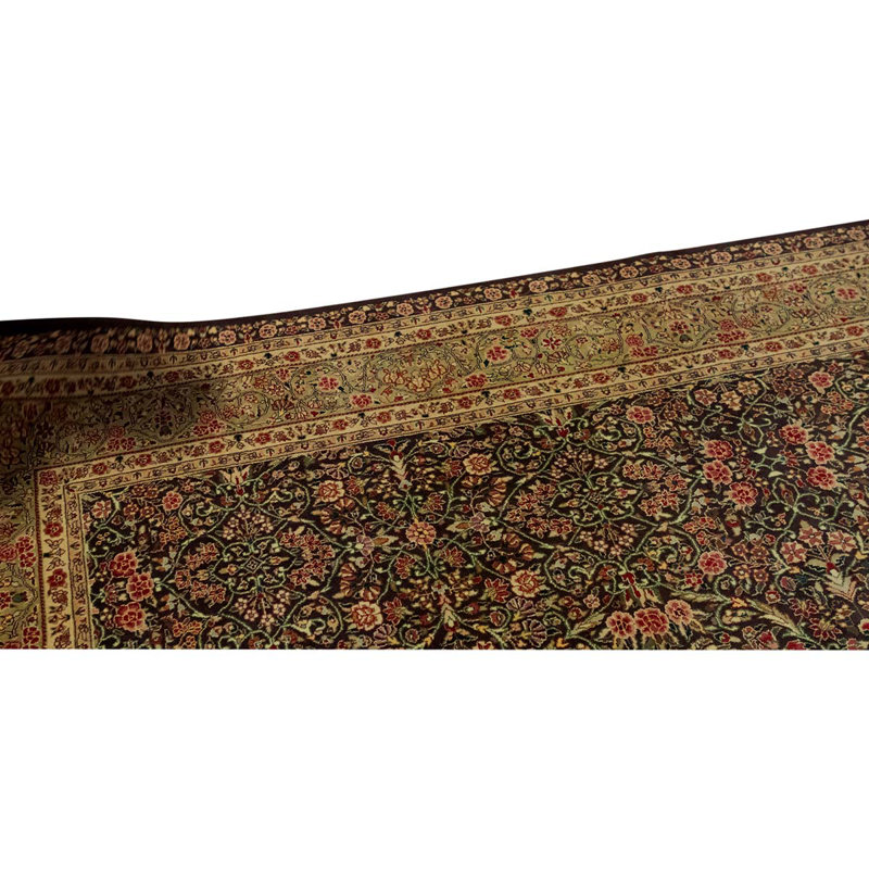 Tapis beige / noir / pêche de haute qualité noué à la main One-of-a-Kind