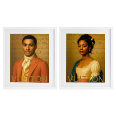 Ensemble de 2 sous-verres Vintage Fashion, encadré par Glass Design, par Grotto Studios