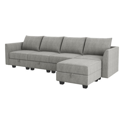 Manusite L-Shaped Reversible Modular Sectional Couch with Storage Ottoman