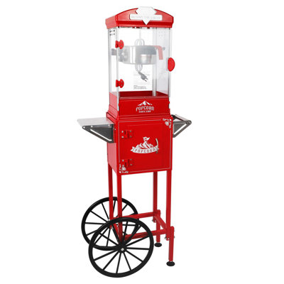 Red Popcorn Machine With Cart & 10 Oz Kettle, Stainless Steel, Easy Operation With Reject Tray, Portable For Home Or Commercial Use
