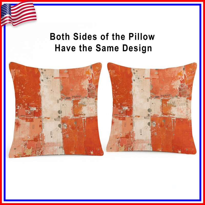 Coussins décoratifs à double face orange et beige, 16 x 16 pouces