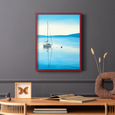 «Misty Blue Sunrise», reproduction encadrée - bois massif