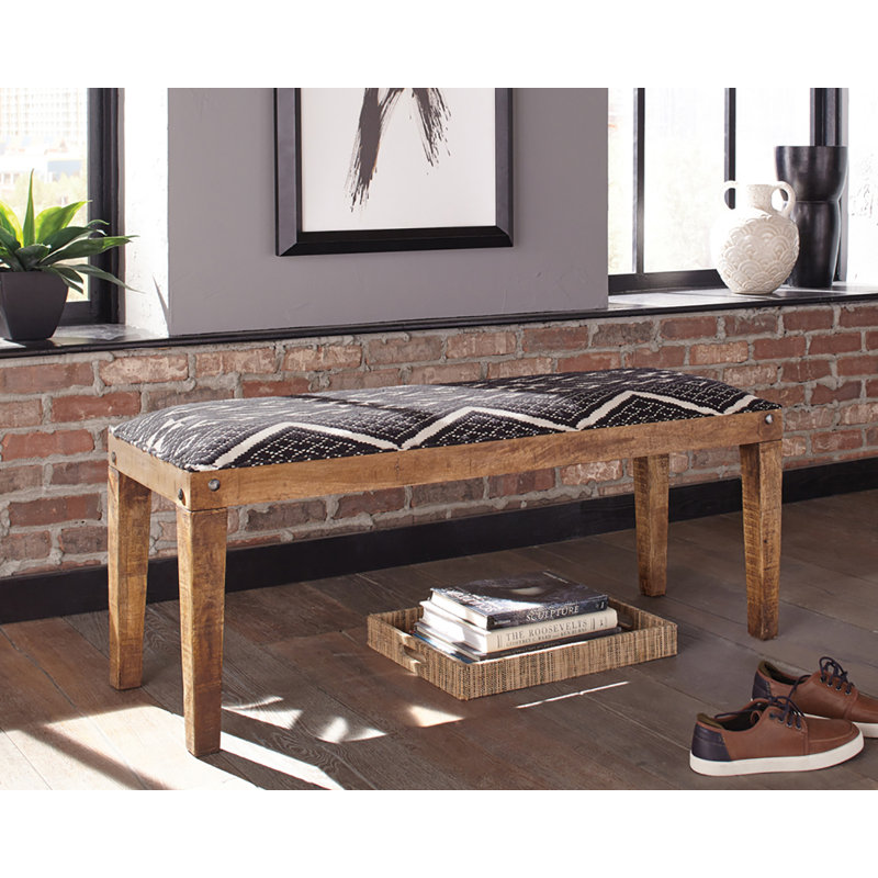 Banc d'appoint rembourré en tissu Eure noir et naturel