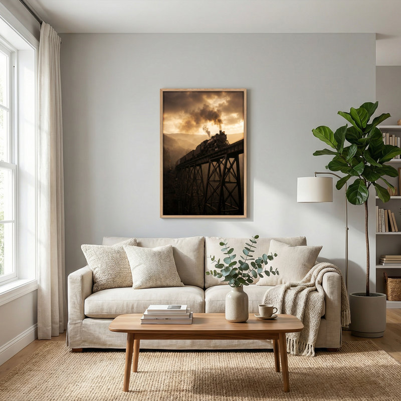 Ensemble de 1 tableau sur toile représentant un train à vapeur, 36"H x 24"W, Natural
