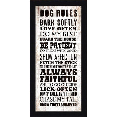 «Dog Rules Bark Softly Love souvent humour» par Jim Baldwin - encadré, impression d'art textuel sur papier