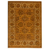 Hand Knotted Wool Oriental Area Rug in Gold And Blue
