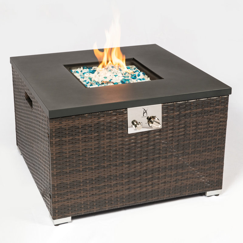Table de feu brun foncé, propane, paquet d'une largeur de 35,04 po, table carrée réglable au propane avec flamme, débit de chaleur de 40000 BTU, tuyau inclus