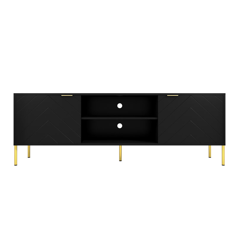 Unique Herringbone Design Multifunctional TV Stand With LED Light, Black