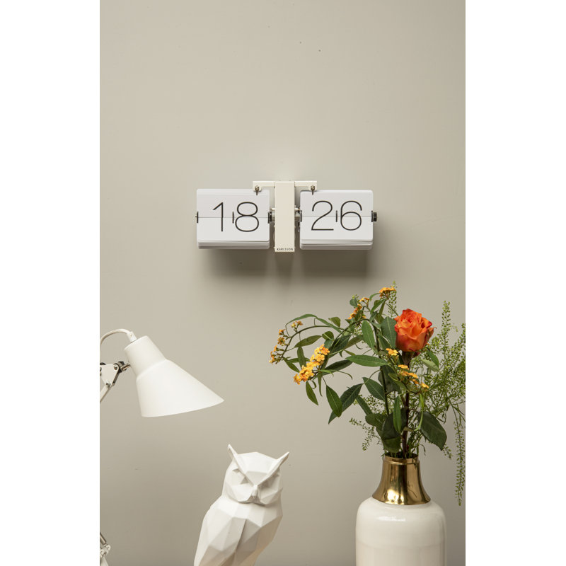 Metal Wall Clock, 14cm H x 36cm W x 8.5cm D, White