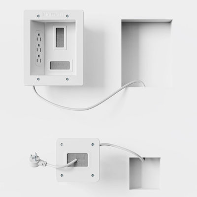 In-Wall TV Cable Concealment Kit with Recessed Power Supply - Three Outlets, 9-Foot Power Cord, and Hand Saw