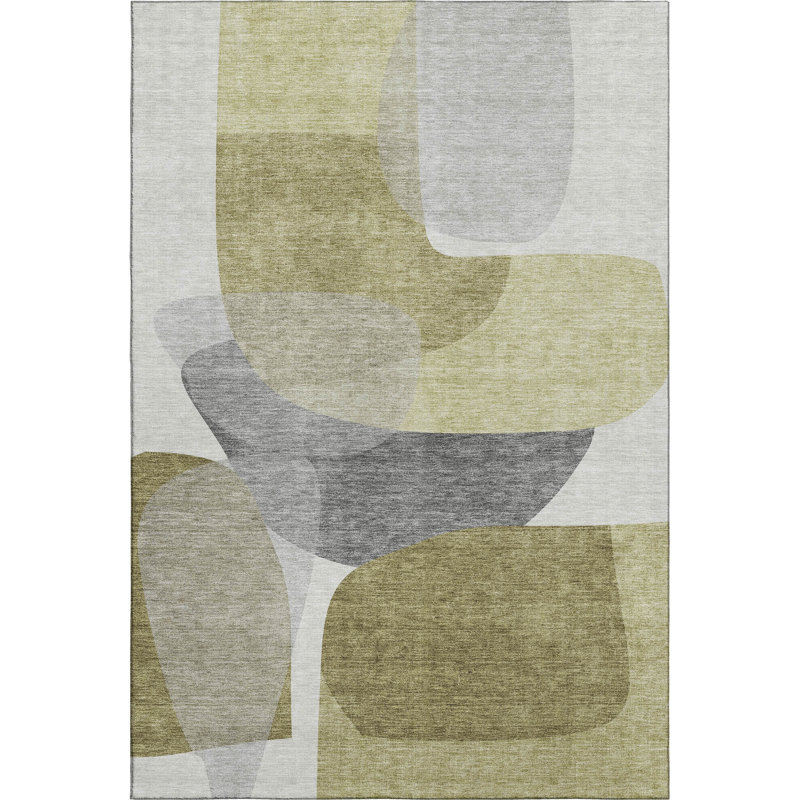 Premium Machine Washable Mayfield AMF2121 Blocks Rug, Fern, 5' x 7'6"