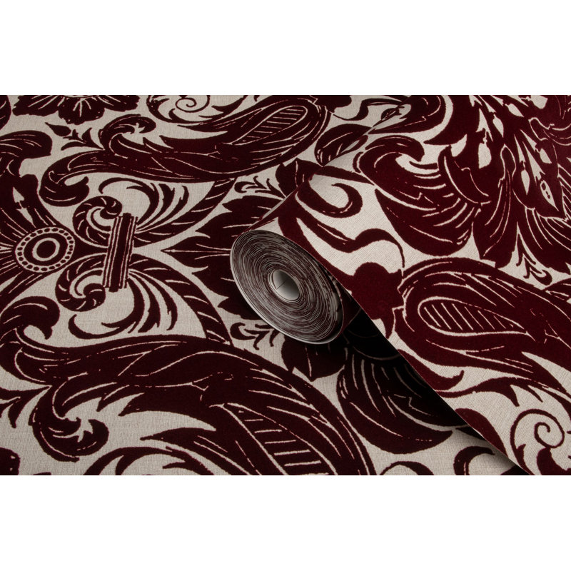 Llewelyn-Bowen - Off The Wall Damask Fabric Wallpaper Roll, Red