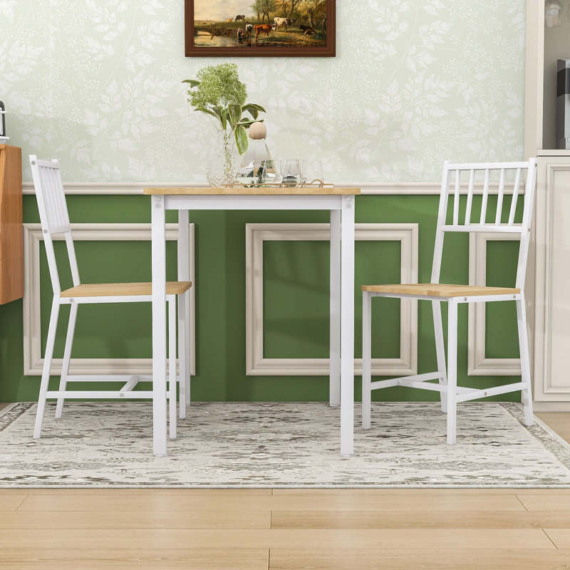 Ensemble de table de salle à manger 3 pièces, table de salle à manger compacte avec structure en acier durable et 2 chaises