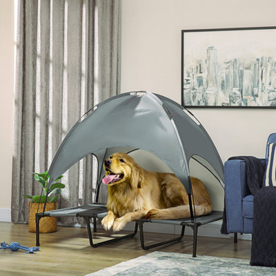 Pawhut Elevated Portable Dog Cot Pet Bed With UV Protection Canopy Shade, 48 Inch