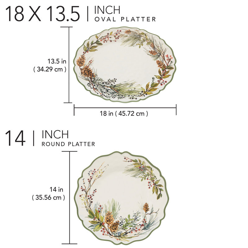 Winter's Forest Melamine Christmas Platter Set, Round and Oval