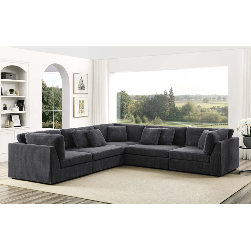 Nilufar 135 " Corduroy L-Shaped Corner Sectional, Dark Gray Corduroy