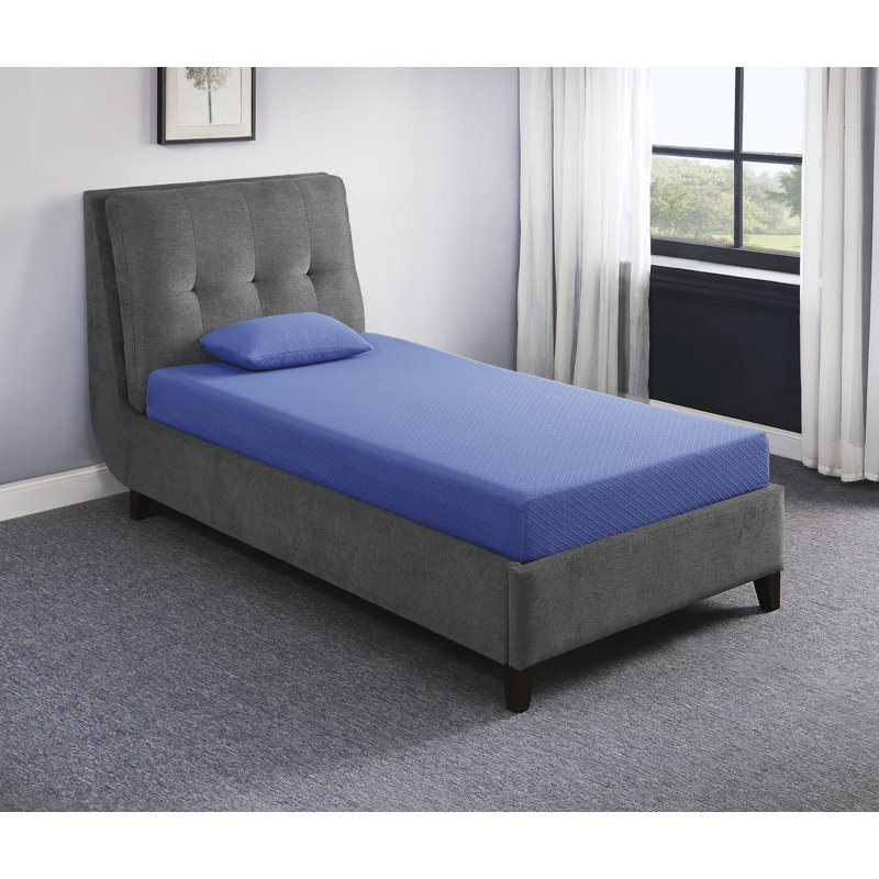 7 Inch Twin Gel Memory Foam Mattress & Pillow Set, Mattress In A Box-blue + Foam + Twin + Bedroom, Twin