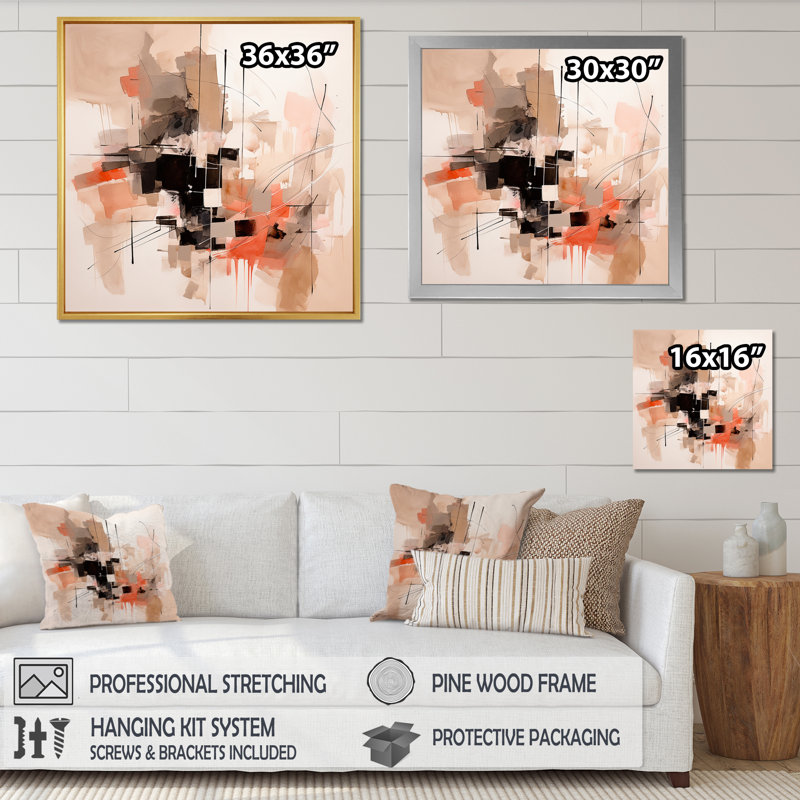 Déconstruction du subconscient rétro, aquarelle rose sur toile, H 24 po x l 24 po x P 1 po, Cadre simple argenté