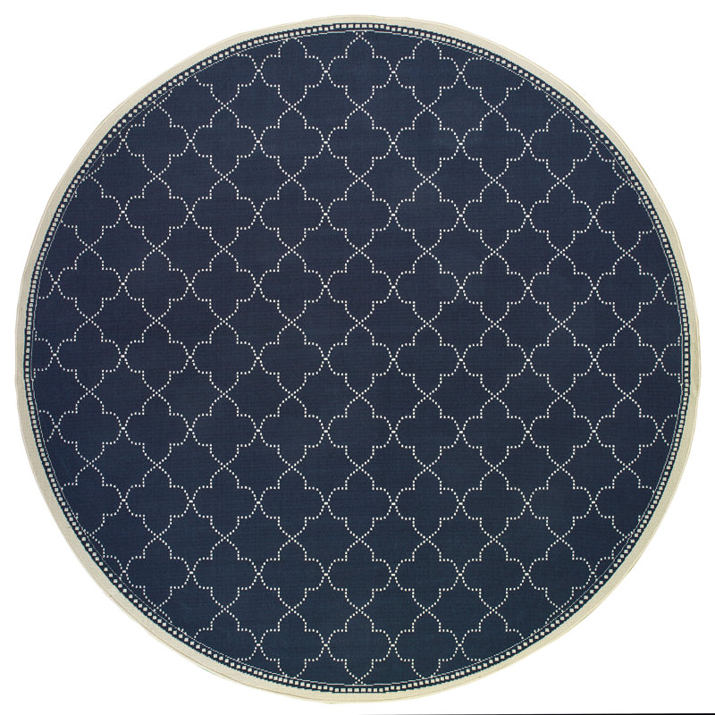 Tapis intérieur / extérieur bleu marine Anastasaos, Rond 7 pi 10 po