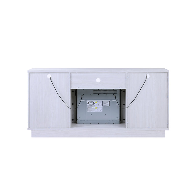 Meuble télé avec foyer et lumières DEL, Blanc/noyer