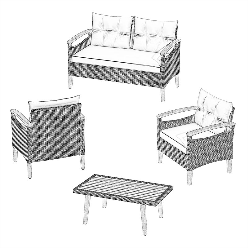 Keesey Rectangular 4 Person 37.4" Dining Set with Cushions