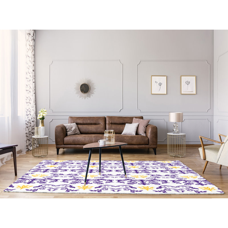 Tapis damassé blanc / mauve, Rectangle 9 pi x 12 pi