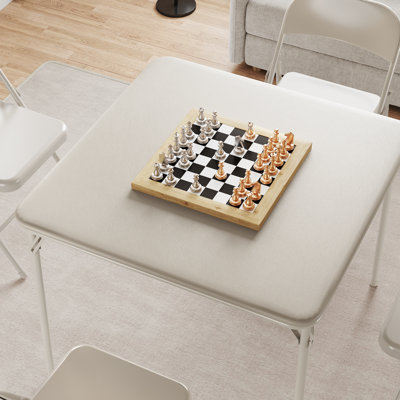 Folding PU Leather Table and Chairs Set, 37.7” Square Portable Folding Dining Set for 4
