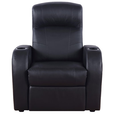 Ensemble de cinéma maison 7 pièces Cyrine, 5 fauteuils inclinables et 2 consoles, cuir véritable noir