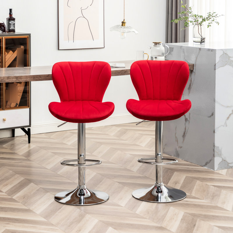 Pivotant rouge de 2 po, rembourré de mousse fine, hauteur de siège réglable, - repose-pieds, design moderne élégant, 2 - rembourrage en mousse épaisse confortable, revêtement en tissu doux, style