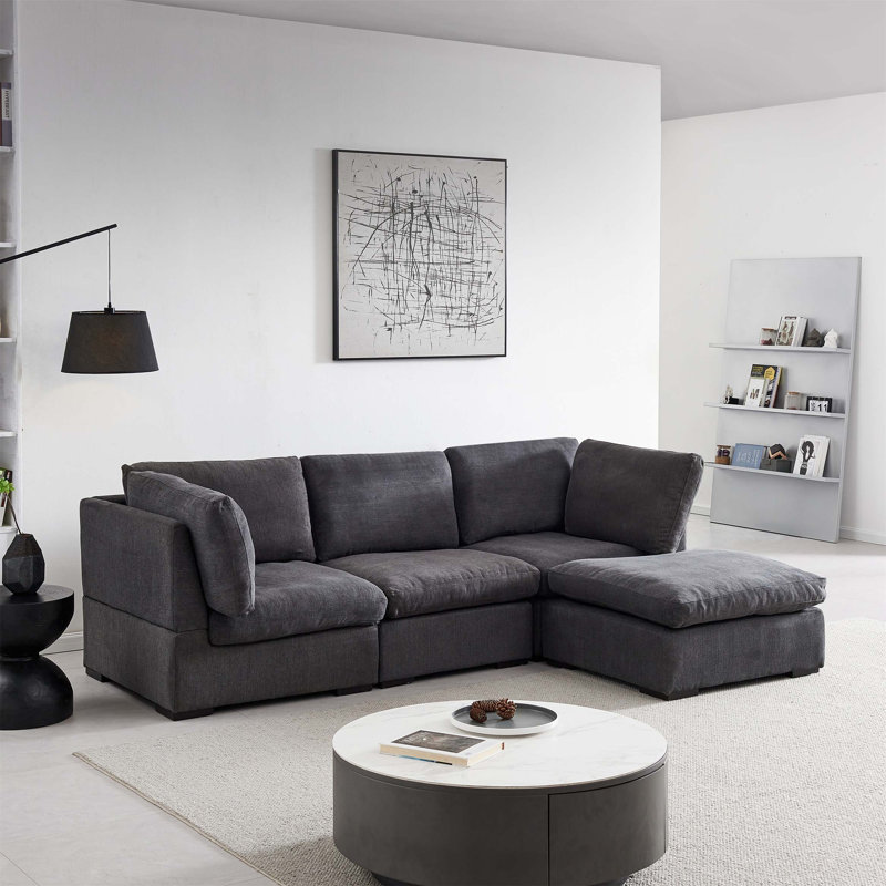 Joani Modular Sofa Chaise, Dark Gray Fabric
