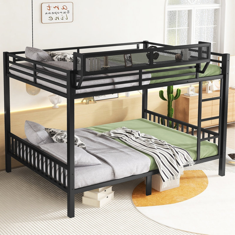 Grand lit superposé en métal noir avec tablette de rangement, pour adultes, structure stable, thermolaquée, capacité de 350 lb / 600 lb