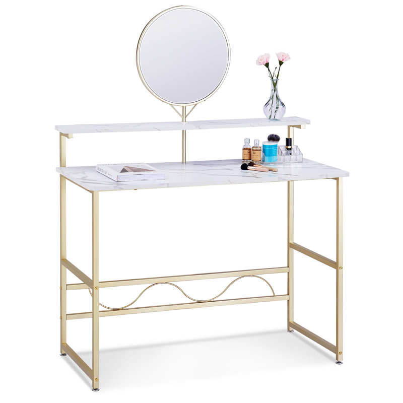 Armenta White Makeup Vanity Desk with Mirror
